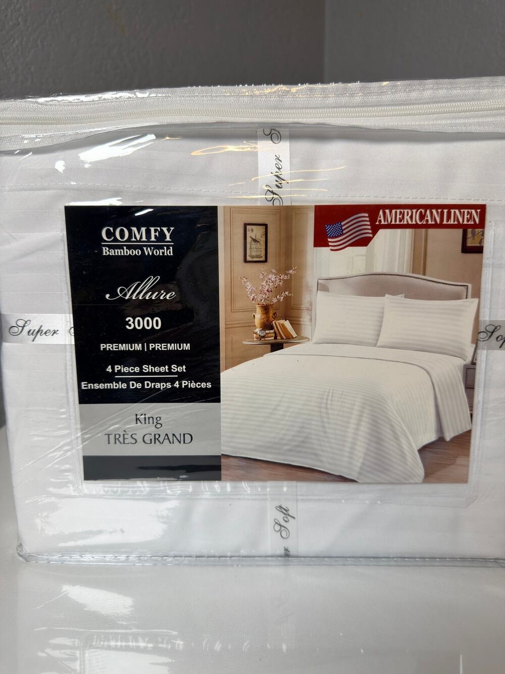American Linen Allure 4 Piece Striped White King Bed Sheets